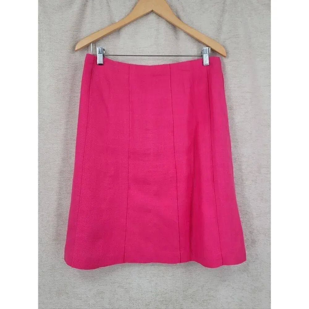 Talbots Irish Linen Vibrant Hot Pink A-Line Midi Skirt